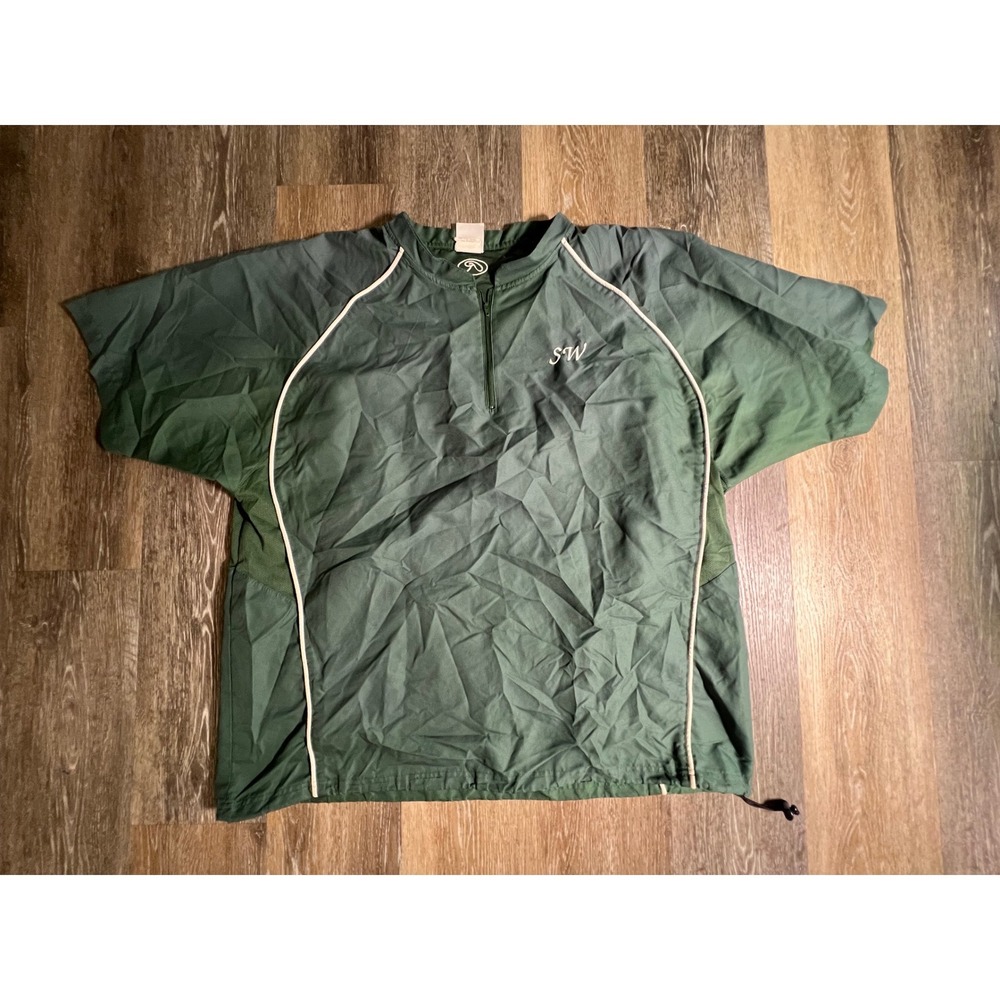 Rawlings Windshirt Mens 2XL Green Short Sleeve Quarter Zip Baseball Pullover